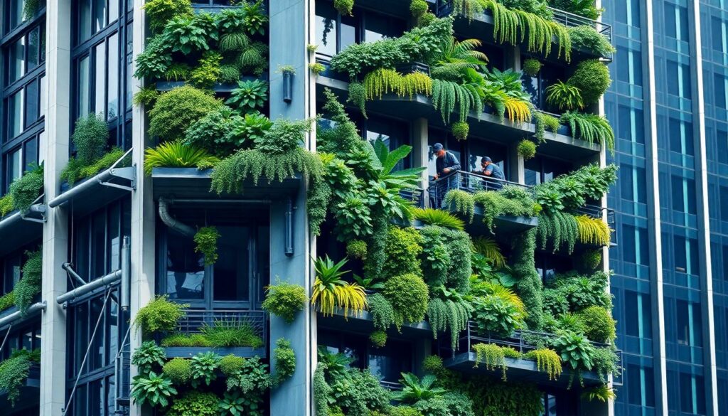 Городские ландшафты: зеленые крыши и вертикальные сады - иллюстрация